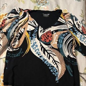 Chico’s Women's Black Top with Vibrant Multicolor Design